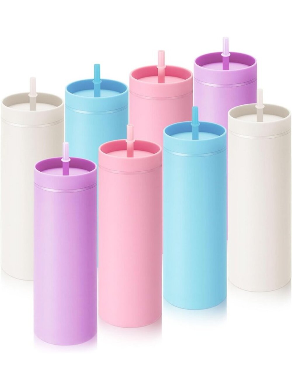 8 Pack 16 oz Pastel Skinny Tumblers with Lids & Straws - Reusable Drinkware Set